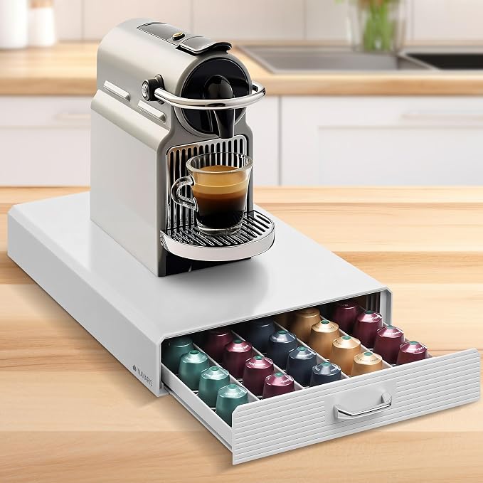 Navaris Coffee Capsule Drawer – Storage Holder for Nespresso Coffee Machine Pod Holder – Pod Holder Dispenser 50 Capsules – White - Image 1