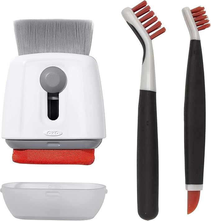 OXO Good Grips, Sweep and Swipe 2-in-1 Cleaning Brush for Electronics, Grey, Orange & OXO Good Grips, Multi-Use Cleaning Brush Set, Orange - Image 1