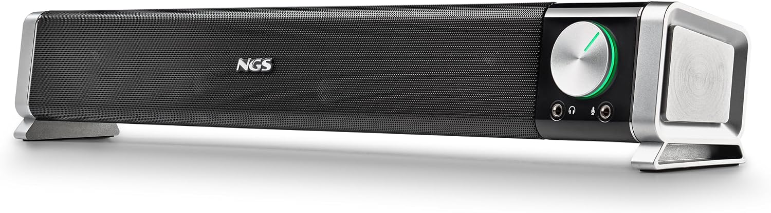 NGS SB500-BT - Barre de Son Bluetooth sans Fil 20 W pour PC, TV, Smartphone ou Tablette, Son Stéréo, Alimentation USB, Prise Jack 3,5 mm, Microphone, Sortie Casque, Plug & Play, Compacte - Image 1