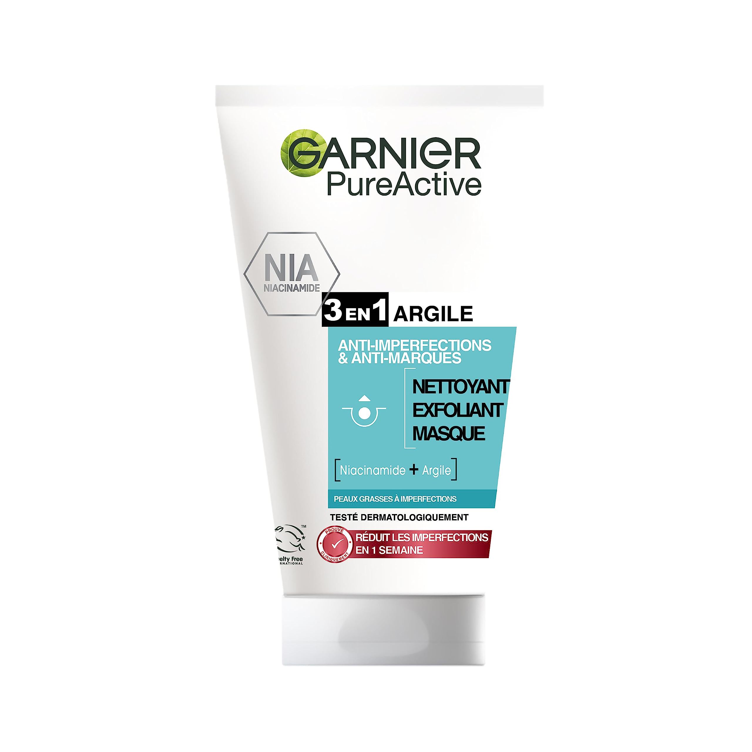 GARNIER Pure Active - 3-in-1 Clay Cleanser - Cleansing, Exfoliating & Mask - Anti-Blemishes & Anti-Marks - Niacinamide & Clay - Vegan & Cruelty Free - Combination to Oily Skin - 150 ml - Image 1
