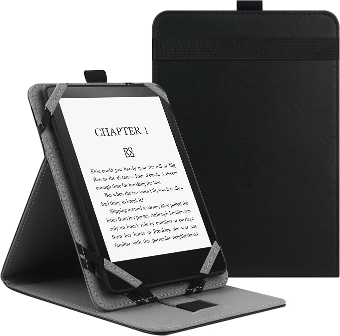 VOVIPO Universal Protective Case for Kindle Paperwhite/Colorsoft 6-6.8-7 Inches, Folio Case Compatible with Sony/Kobo/Tolino/Pocketbook/Kindle 6 Inch 6.8 Inch 7 Inch, Adjustable Viewing Angle - Black - Image 1