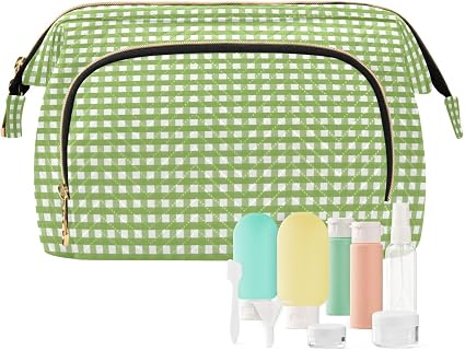 FRODOTGV Trousse de maquillage de voyage avec motif vichy vert, Vichy vert, 1 Size - Image 1
