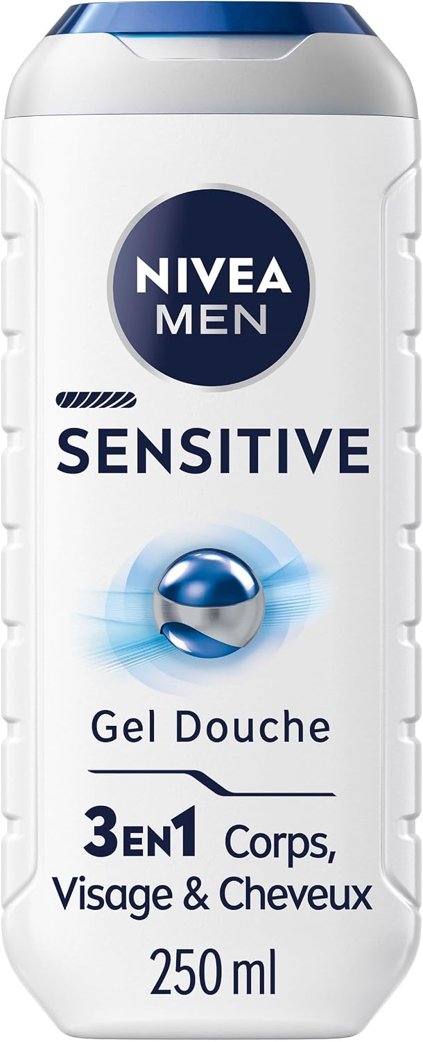 NIVEA MEN Gel Douche Sensitive (1 x 250 ml) — Soin lavant enrichi à l'extrait de Bambou — Gel douche homme 3 EN 1 — Soin nettoyant doux Corps Visage & Cheveux pour les peaux sensibles - Image 1