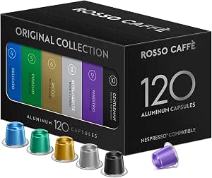 ROSSO CAFFÈ Nespresso Capsules 120 Pieces, 6 Varieties Premium Espresso Assortment, Nespresso Compatible Coffee Capsules, Compatible with Original Machines - Image 1