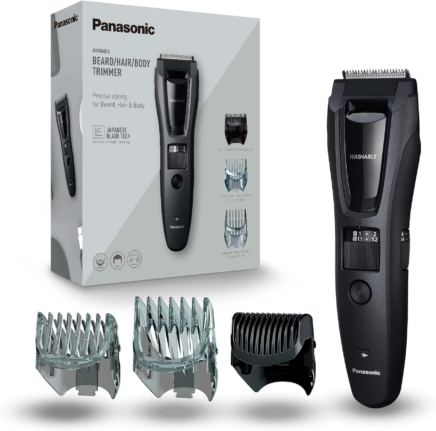 Panasonic ER-GB62-H503 Beard Trimmer for Men, Hair and Body Trimmer for Men, Portable Waterproof Wireless, 39 Adjustable Lengths, 3 Accessories, Wired or Wireless, Matte Grey - Image 1