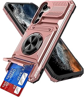 IMEIKONST Coque pour Samsung Galaxy A26 5G avec Porte Carte, Protection Caméra & Anneau Magnétique Kickstand, Protection Militaire Antichoc Étui Anti-Rayures Housse pour Samsung A26 5G. Or Rose TCKB - Image 1