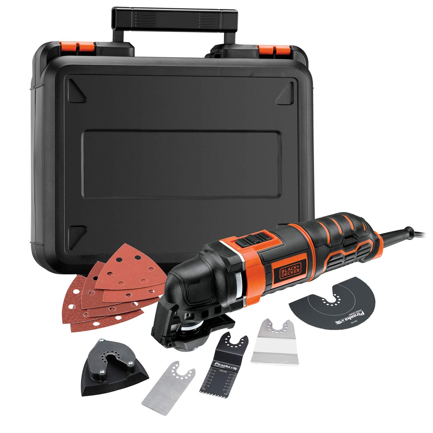 BLACK+DECKER MT300KA-QS 300W Wired Oscillatory Multi-Function Tool - 22,000 Osc/min - 2.8° - Quick and Tool-free Attachment - Comes in a Box with 11 Accessories: Sawing, Sanding and Scraping