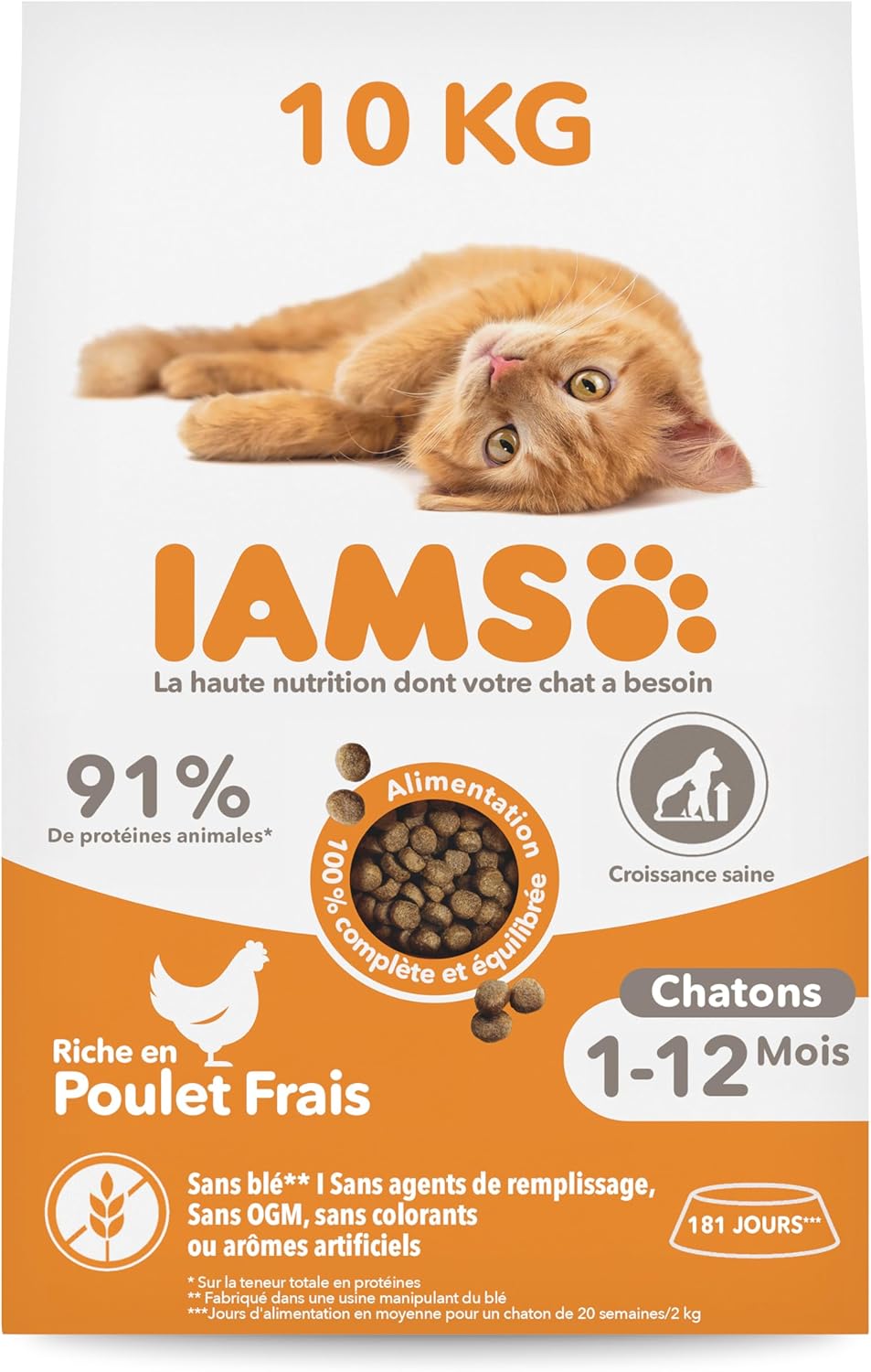 IAMS Vitality - Croquettes Super Premium Chatons - savoureuses complètes équilibrées - Favorise Croissance et Vitalité - Au Poulet Frais – sans OGM Colorant arôme Artificiel - Sac refermable de 10 kg - Image 1