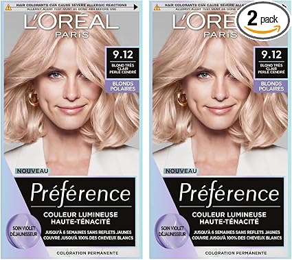 L'ORÉAL PARIS - Permanent hair colour - Long lasting and bright - No yellow reflections - 100% coverage of white hair - Preference - Shade: Siberian 9.12, very light ash blonde pearl - Image 1