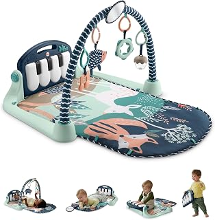 Fisher-Price Tapis d’éveil pour bébé Tapis Piano avec jouets musicaux et sensoriels, de nouveau-né à jeune enfant, thème animaux de la forêt, JMN75 - Image 1