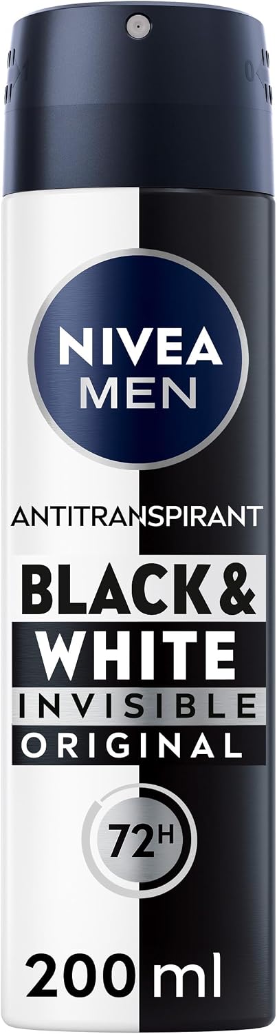 NIVEA MEN Déodorant Spray Black & White Invisible (1 x 200 ml), déodorant homme anti-traces blanches et jaunes, anti-transpirant anti odeur & humidité, protection efficace 72 h, sans alcool - Image 1