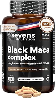 Maca Noire Péruvienne – Black Maca Complex 20:1 avec L-Arginine, Zinc et Vitamines B6, B12 et C – Capsules pour énergie et vitalité – 180 capsules – Végan – Sevens Nutrition - Image 1