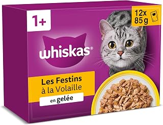 WHISKAS Aliment humide en gelée Chat adulte 12x85g Festins à la Volaille (Lot de 4) 48 Sachets - Image 1