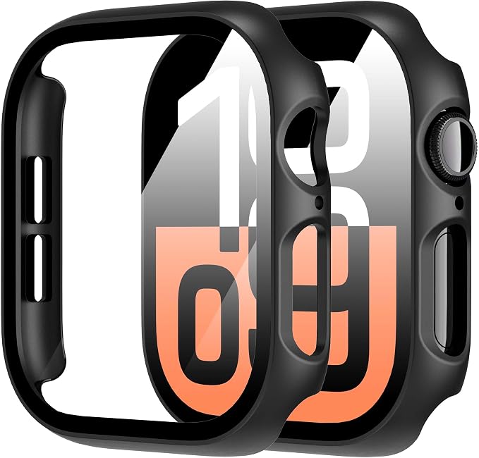 Diruite 2 Pieces Case for Apple Watch Series 11/10 46 mm Hard PC Material Ultra Thin Tempered Glass Screen Case, Black, Series 11/10-46 mm - Image 1