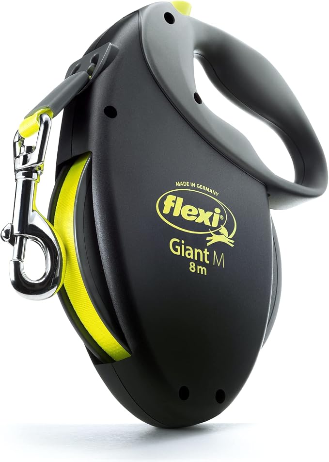 Flexi Giant Retractable Leash (Ribbon), Ergonomic Durable and Tangle-Free, for Dogs up to 25 kg, 8 m, Medium, Black/Neon - Image 1