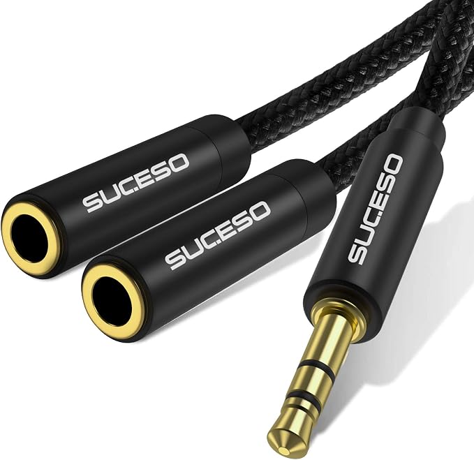 3.5 mm Male to 2 Female Audio Jack Splitter Cable Stereo Audio Splitter Compatible with Headphones, Speakers, Smartphones, Tablets, Players, PS4, MP3, Phone, Samsung - 35 cm (Black) - Image 1