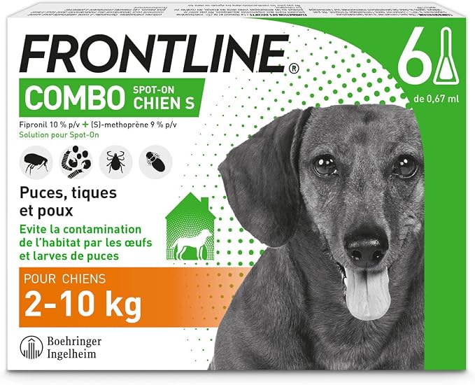 FRONTLINE Combo Dog - Anti-Flea, Tick, Lice Crusher - Protects the Home - Removes Fleas for 8 Weeks/Ticks for 4 Weeks - For Small Dogs 2 to 10 kg - 6 Spot-On Pipettes - Image 1