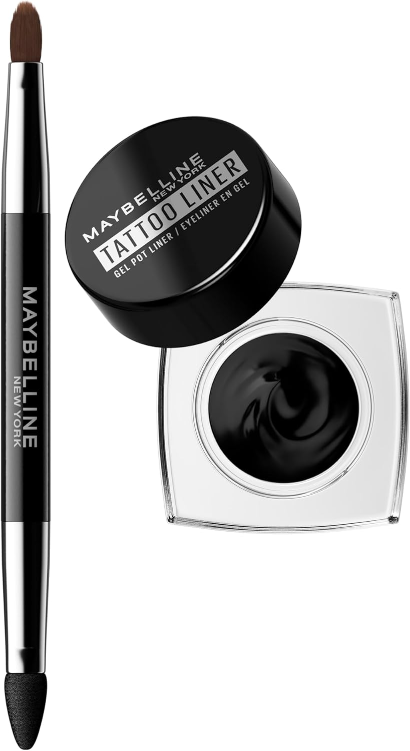 Maybelline New York Gel Eyeliner Pinceau professionnel 2 en 1 résistant à l'eau et longue durée Tenue jusqu'à 24 heures Tattoo Liner Gel Pot Teinte 950 Noir - Image 1