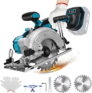Scie circulaire sans fil Compatible avec la batterie lithium Makita 18V, scie circulaire mini sans balais avec 2 lames de scie (125 mm), avec coupe diagonale, 6200 tr/min, idéale pour la coupe de bois - Image 1