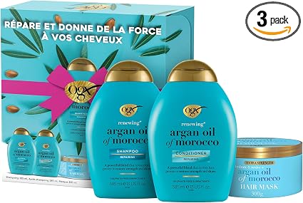 OGX - Moroccan Argan Oil Hair Care Set (Shampoo + Conditioner + Mask) - Hair Care for Dry and Damaged Hair - Sulfate and Paraben Free - Image 1