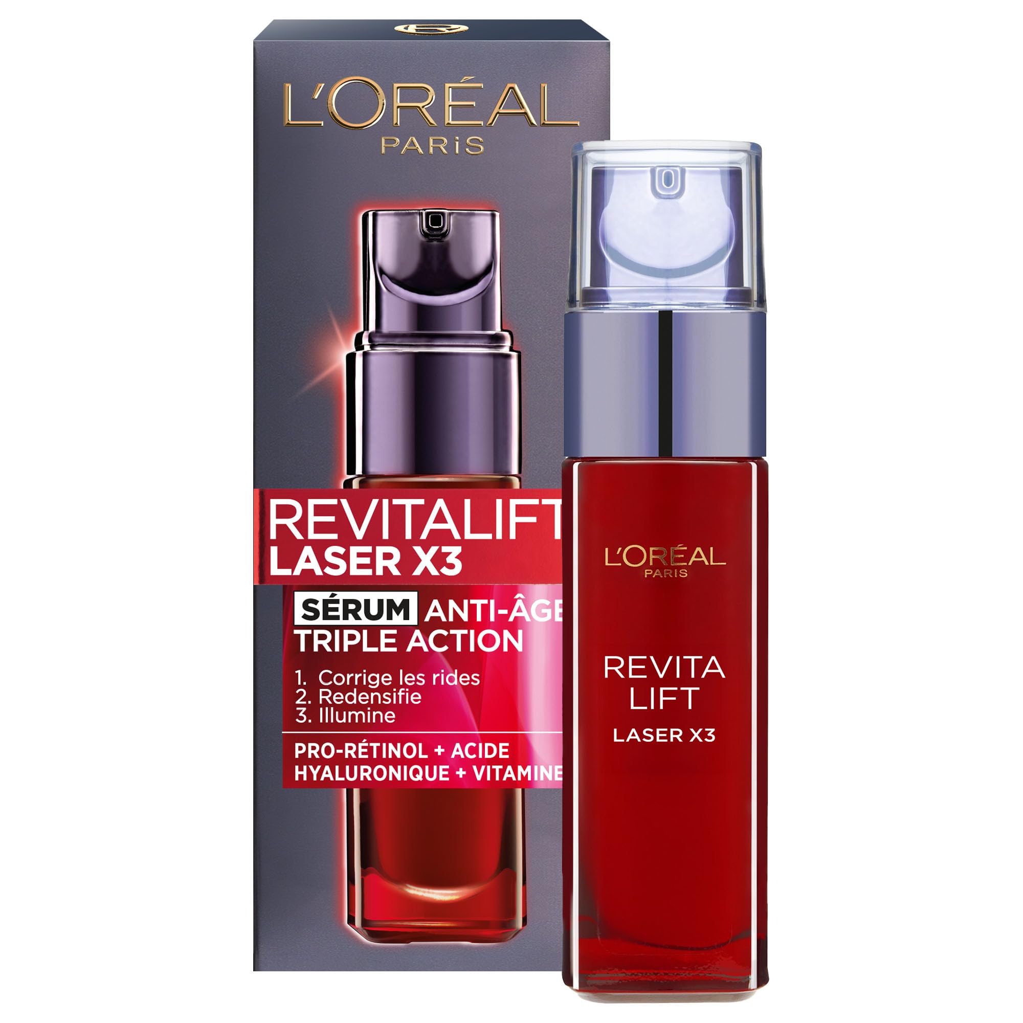 L'Oréal Paris - Revitalift Laser X3 - Triple Action Multi-Correction Anti-Aging Face Serum - With Hyaluronic Acid and Pro-Xylane Concentrate (3%) - For All Skin Types - 30ml - Image 1