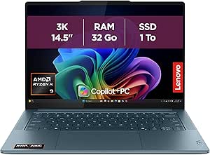 Lenovo Yoga Pro 7 14ASP10 – 14.5 Inch 3K OLED Copilot+ Laptop (AMD Ryzen AI 9 365, 32GB RAM, 1TB SSD, AMD Radeon 880M Graphic, Windows 11H) AZERTY Backlit Keyboard – Tidal Teal - Image 1