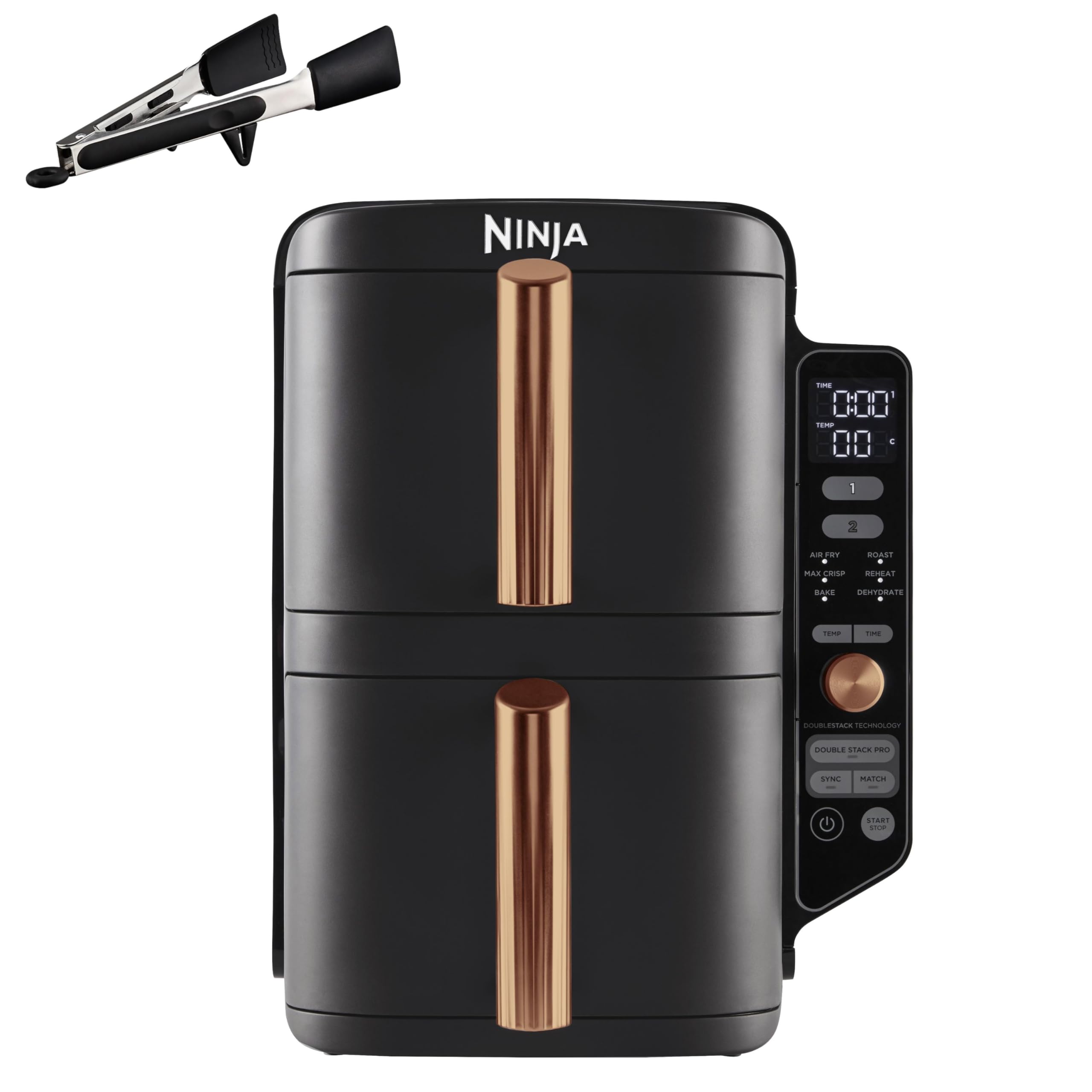 NINJA Double Stack XL Air Fryer 2 Compartments Vertical, Compact, 4 Cooking Levels, 9.5L Capacity, Air Fryer 6-in-1, Removable Non-stick Parts Dishwasher Safe, Black/Copper - Image 1
