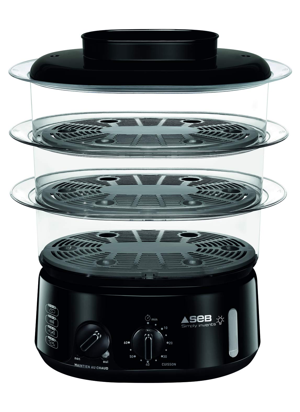 Seb Simply Invents VC110800 3 Bowl Steamer - Adjustable Capacity - Keep Warm - Black - Image 1