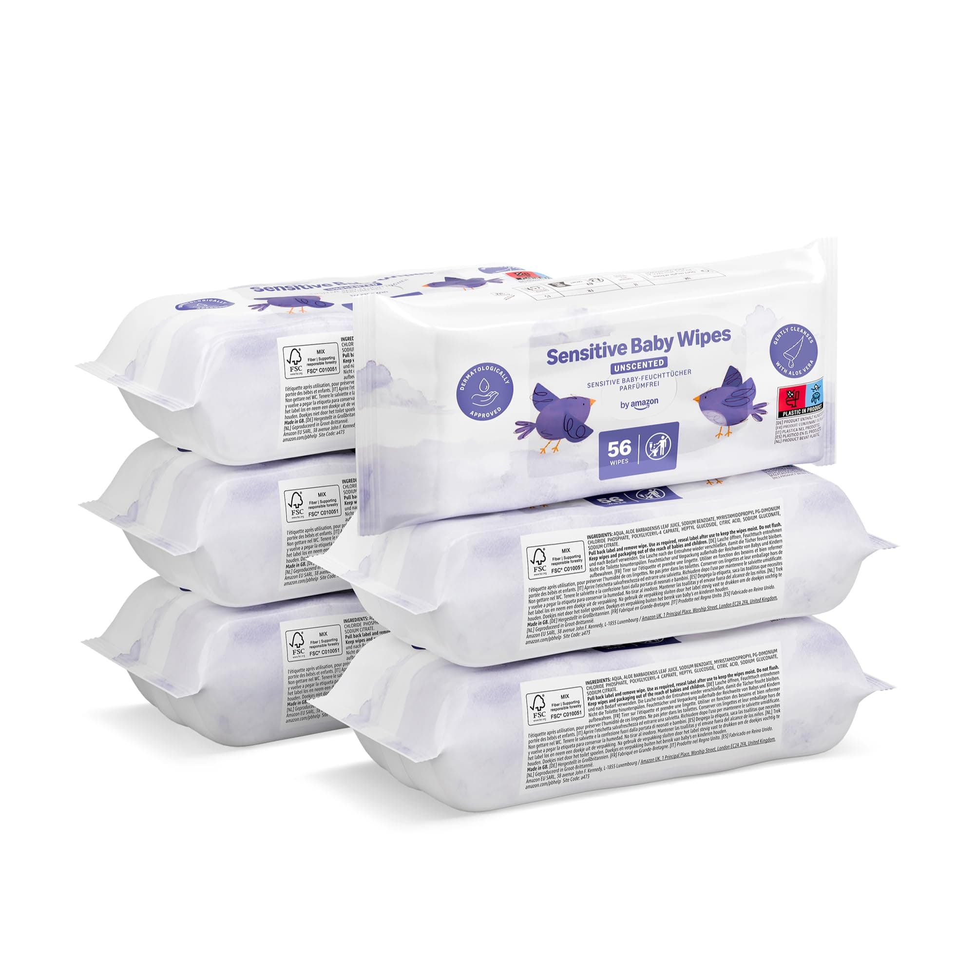 by Amazon 336 Sensitive Skin Baby Wipes, 6 Packs of 56 (Formerly a Mama Bear Brand, Same Product)