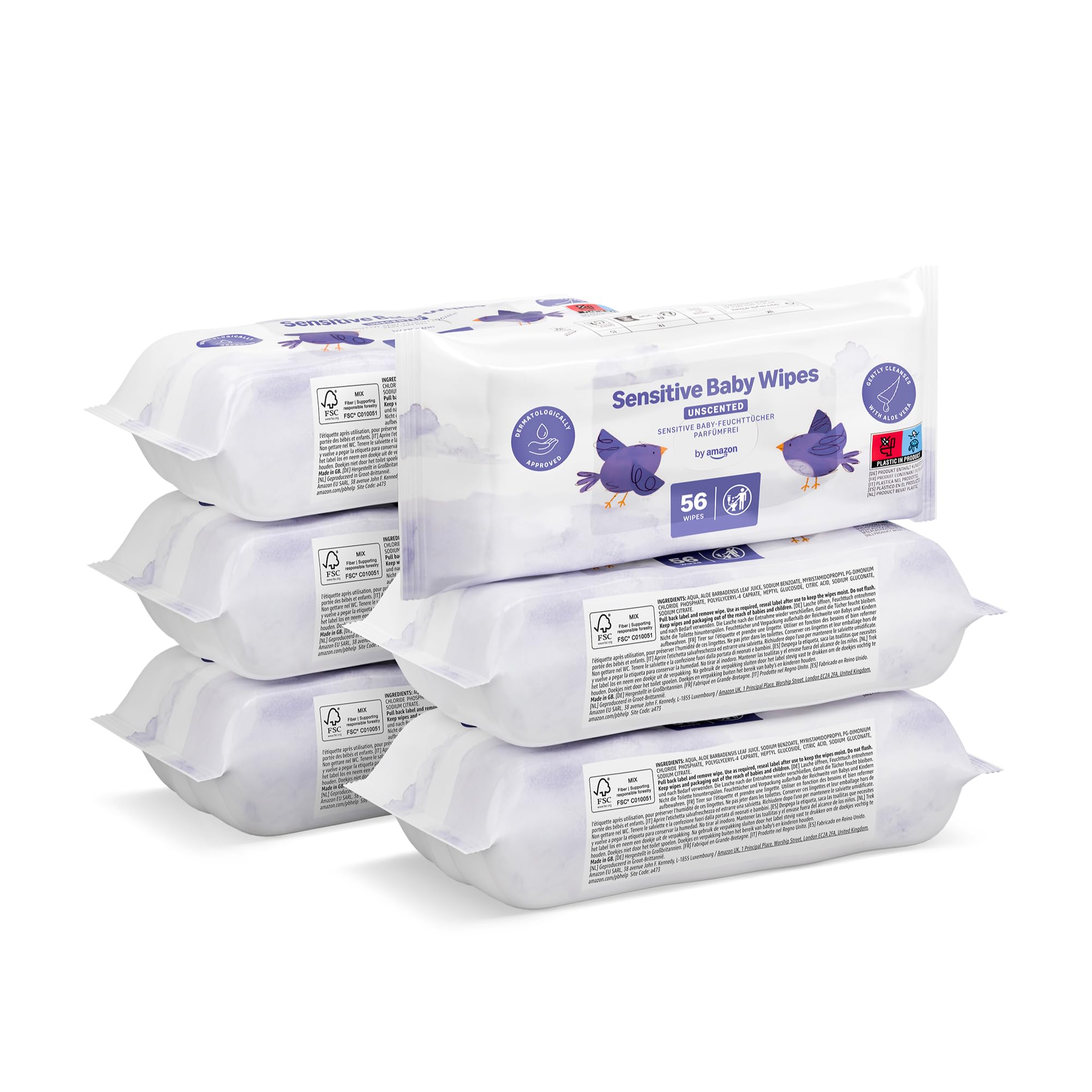 by Amazon 336 Sensitive Skin Baby Wipes, 6 Packs of 56 (Formerly a Mama Bear Brand, Same Product) - Image 1