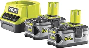 Pack of 2 RYOBI Batteries 18V One+ 5.0Ah LithiumPlus – 1 Quick Charger 2.0Ah RC18120-250 - Image 1