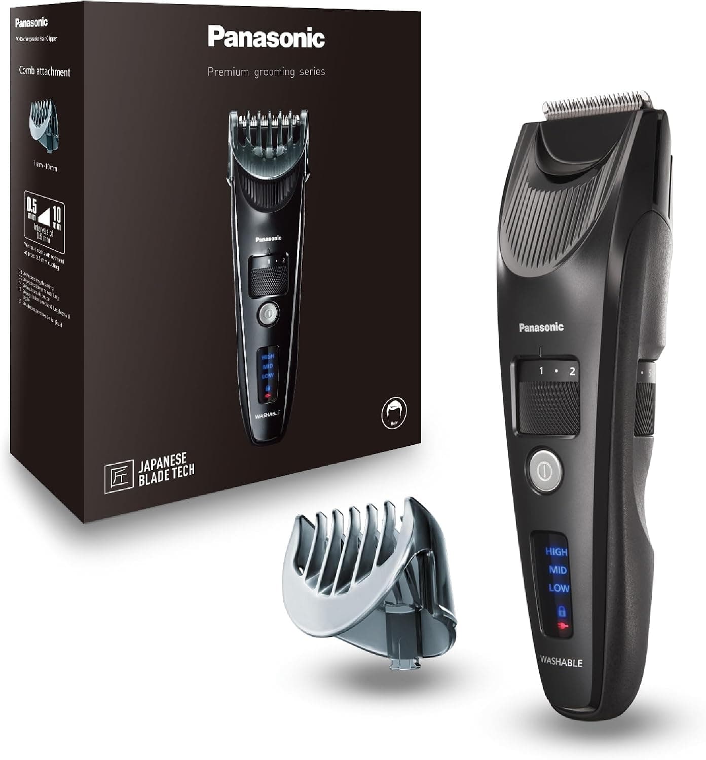 Panasonic ER-SC40-K803 Tondeuse à Cheveux pour Hommes, Portable Sans Fil et Étanche, Lames Supérieures, 20 Longueurs Réglables, 1 Accessoire, Avec ou Sans Fil, Indicateur de Batterie LED, Noir