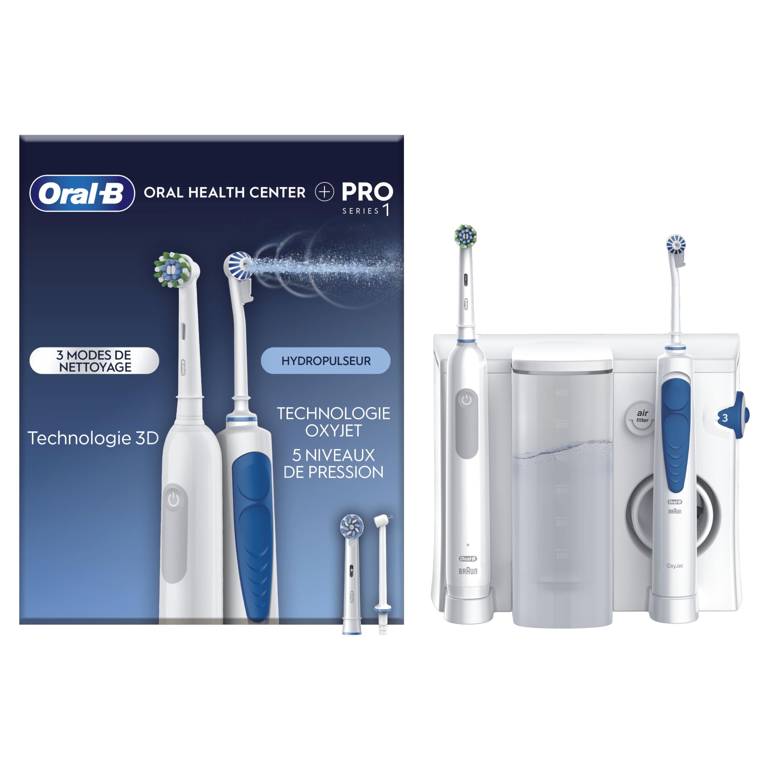 Oral-B Oral Health Center Pro Series Electric Water Flosser and Toothbrush, Dental Jet, 1 Oxyjet Cannula, 1 Cannula Water Jet, 4 Water Jets and 5 Presses, 2 Brushes, Rechargeable - Image 1