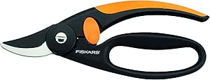 Fiskars Bypass pruning shears, Cutting diameter: 2 cm, Steel blades with non-stick coating, Length: 20 cm, Black/Orange, Elegance, P44, 1001534 - Image 1