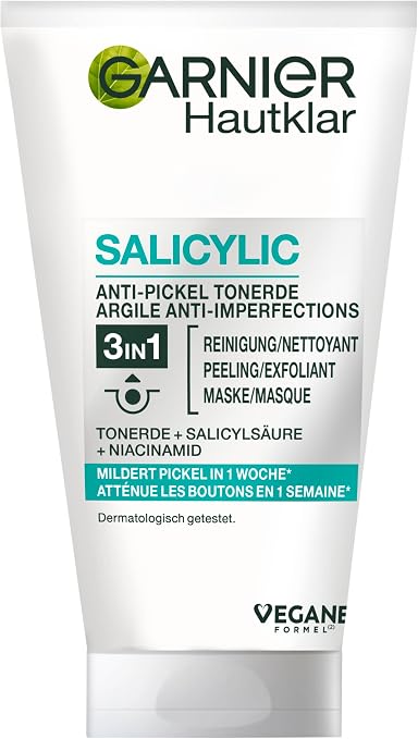 Garnier Hautklar 3-in-1 Face Wash for Blemish Skin Cleansing Scrub and Mask with Salicylic Acid and Clay 1 x 150 ml - Image 1