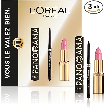 L'Oréal Paris - Gift Set - Mascara Panorama All Night Black, Eyeliner Infallible Grip Liner Black, Color Riche Satin Soft Pink Lipstick, Real Sizes - Image 1