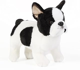 Tiny Heart French Bulldog Plush Toy 26 cm/10 Realistic French Bulldog Plush Toy Beautiful Animal Gifts Cute and Soft for Children Boys and Girls Educational Interactive Comfortable Dog White - Image 1