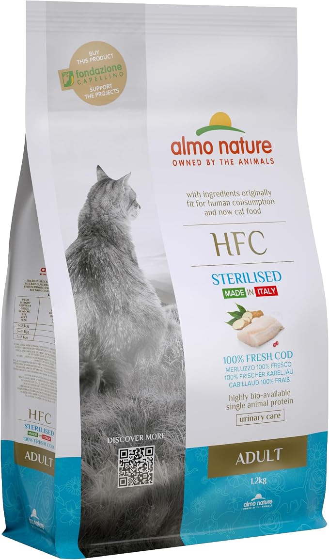 Almo Nature HFC Adult Sterilised - Croquettes pour Chats avec Cabillaud à l'origine Propres à la consommation Humaine et désormais utilisés comme Aliments pour Chats. - Image 1