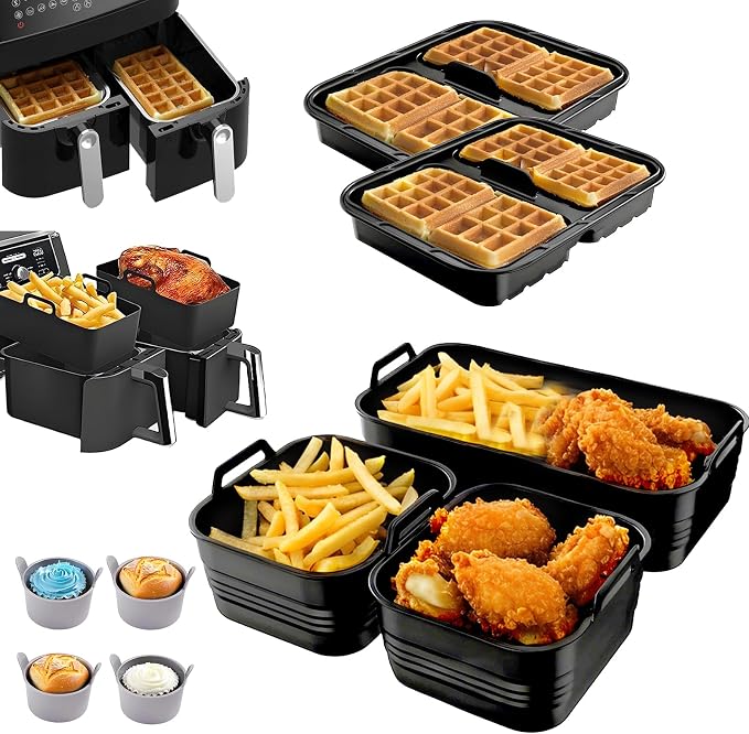 9 Pcs Air Fryer Accessories Silicone Air Fryer Mould for Ninja 10.4L AF500EU, Cosori Twinfry 10L, Silicone Waffle Mould for Ninja AF400EU, AF500EU, AF451EU, SL400, BPA Free - Image 1