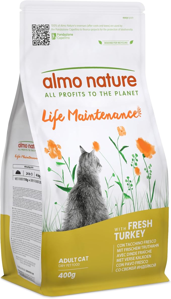 Almo Nature Life Maintenance - Dry Food for Adult Cats with Fresh Turkey as the 1st Ingredient - Bag of 400 g - Image 1