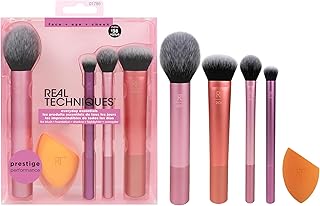 Real Techniques Ensemble de 5 pièces Everyday Essentials +, pinceaux à maquillage et éponge à maquillage, pour fond de teint, fard à joues, poudre bronzante, sans cruauté envers les animaux - Image 1