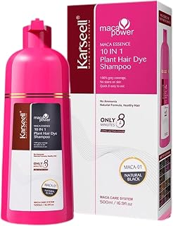 Karseell MACA CARE SYSTEM Shampooing Colorant Marron Naturel Couvre Cheveux Blancs Instantané 5 Minutes Huile d Argan Kératine Hydrolysée Sans Parabènes Sans Silicones Cheveux Secs Abîmés 500ml - Image 1