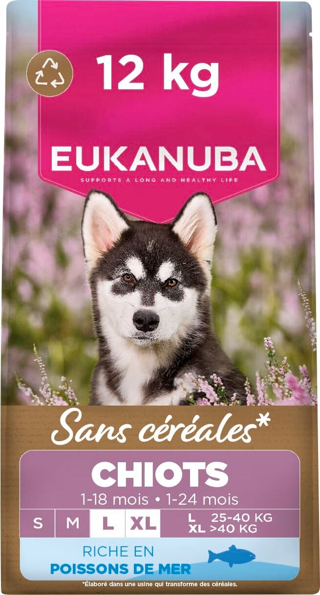 Eukanuba Premium Grain Free Dry Food for Large Breeds Puppies - Rich in Ocean Fish - Hypoallergenic - DHA, Calcium - 12kg Bag - Image 1