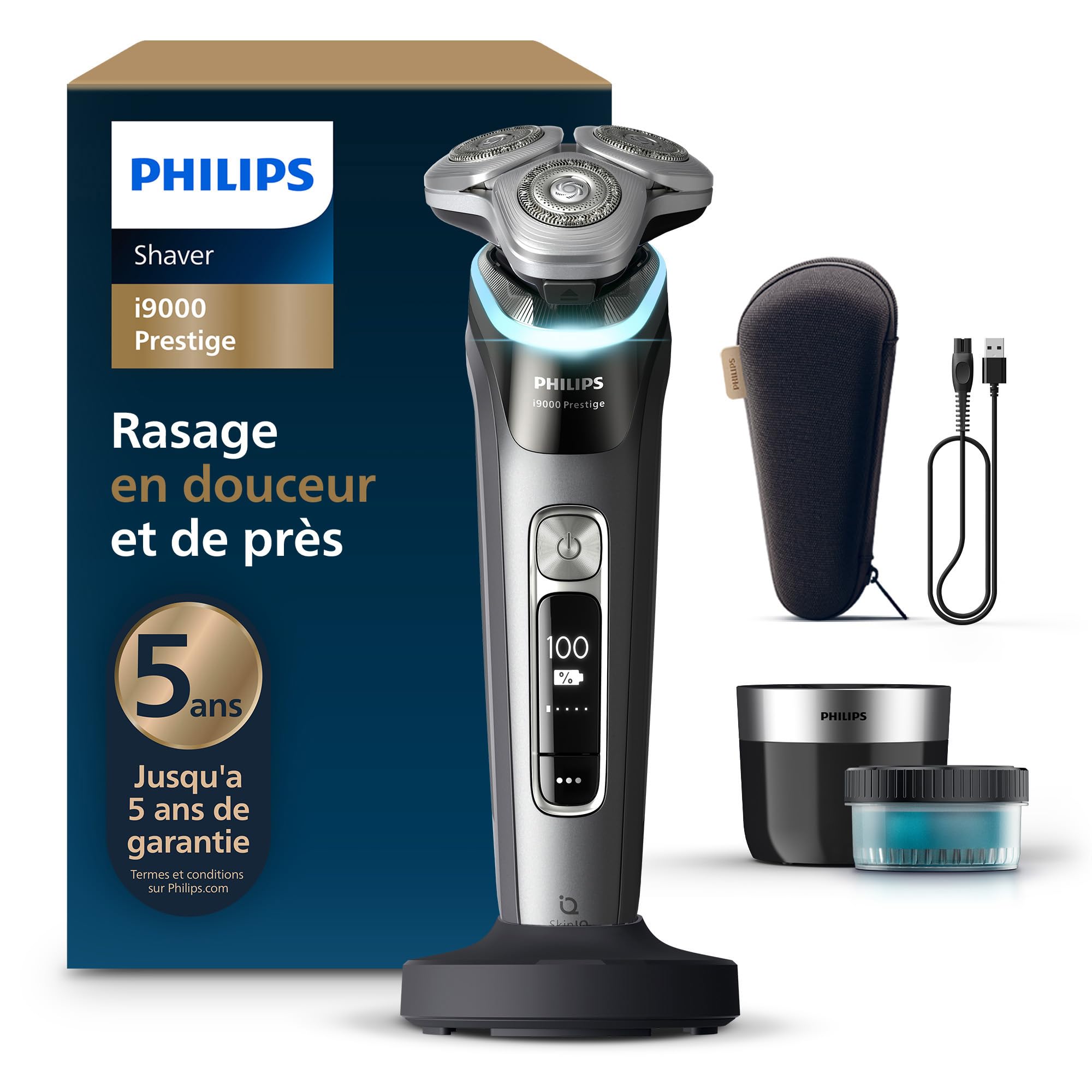 Philips i9000 Prestige Electric Shaver, Wet and Dry Electric Shaver, Skin IQ Technology, Triple Lift & Cut System, SteelPrecision 360° Rotating Blades, Quick Clean Pod, Model XP9202/30 - Image 1