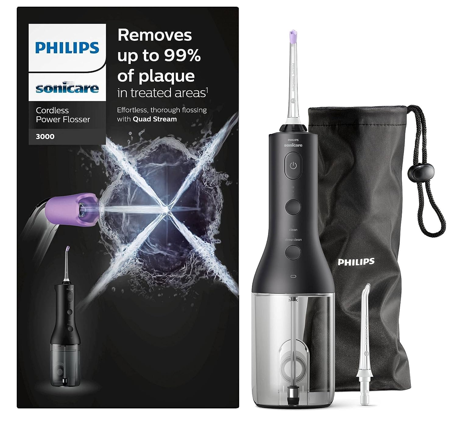 Philips Sonicare Jet dentaire Power Flosser 3000 sans fil, Noir (modèle HX3826/33) - Image 1
