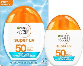 GARNIER - Ambre Solaire Acide Hyaluronique - Aqua Fluide Invisible SPF50 - Fluide Solaire Non Teintée - Matifie, Protège, Illumine & Hydrate - Légère & Non Grasse - Tous Types de Peaux - 40 ml - Image 1