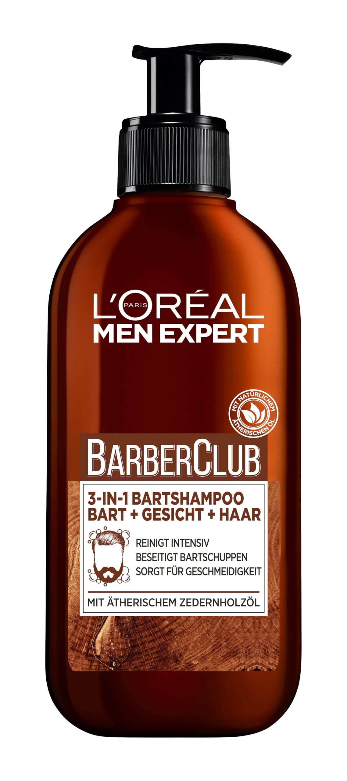 L'Oréal Men Expert Beard Shampoo 3 in 1 XXL for Men, Beard Soap for Beard, Face and Hair, Beard Care Against Dandruff with Cedarwood Essential Oil, Barber Club, - Image 1