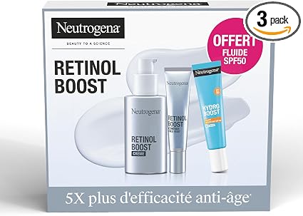 Neutrogena Anti-Aging & Hydration Set – Retinol Boost Cream + Eye Care + Moisturizing Fluid SPF 50 – Reduces Wrinkles, Intensely Moisturizes, Evens Complexion - Image 1
