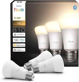 Philips Hue Ampoule LED connectée A60, Lumière blanche chaude 2700 K, Culot E27, 7 W, 810 lumens, Intensité variable, Compatible avec Alexa, Google Assistant et Apple Home, pack de 3 - Image 1