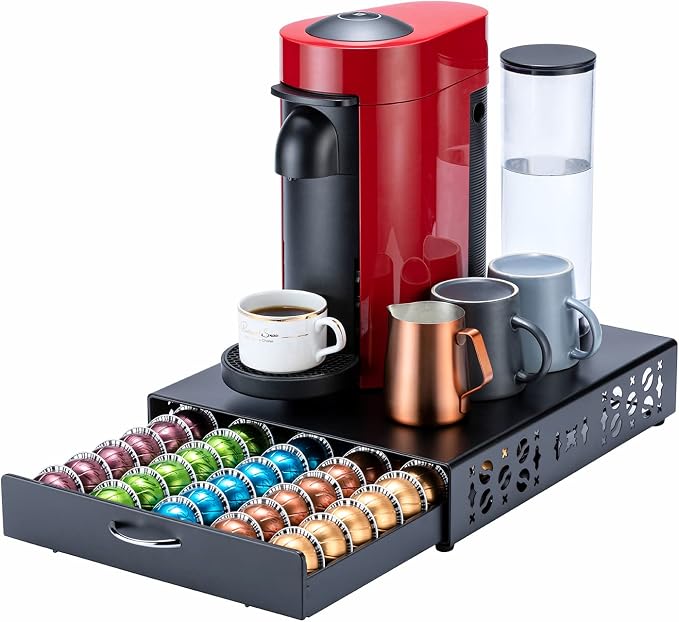 FlagShip Capsule Holder for Nespresso Vertuo Capsule Holder Capsule Organizer Coffee Bar Design and Coffee Machine Holder Black Metal (50 Capsule Capacity) - Image 1